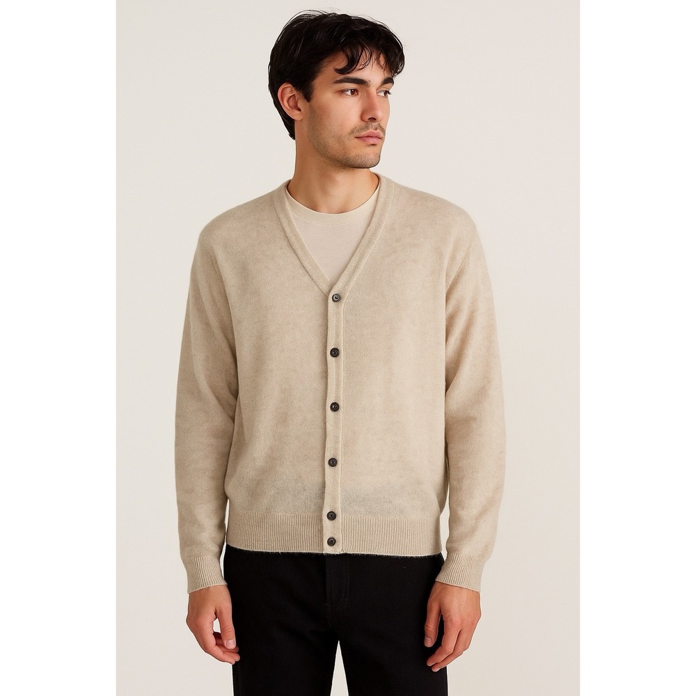 ROA‎ Lightweight Mohair Button Front Cardigan Mens XL Beige Knit Sweater